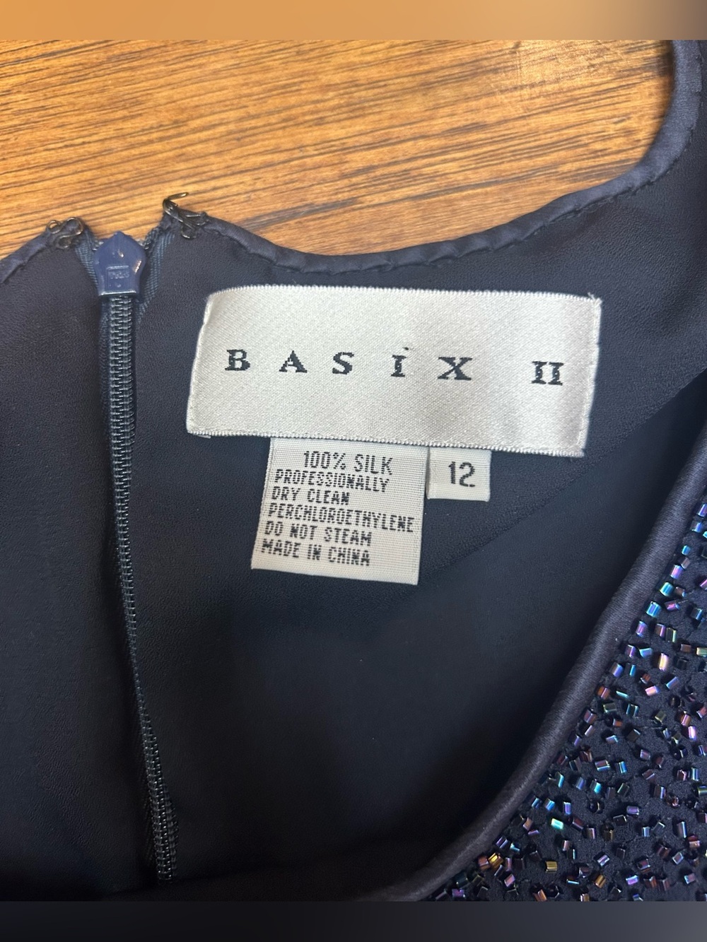 Bieff BASIX David York Vintage Navy Beaded Silk Cap-Sleeve Maxi Dress - Picture 4 of 5